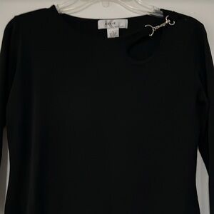 Kikit Black Women's Top With Cutout and Metal Clasp Detail Shoulder Size Small
